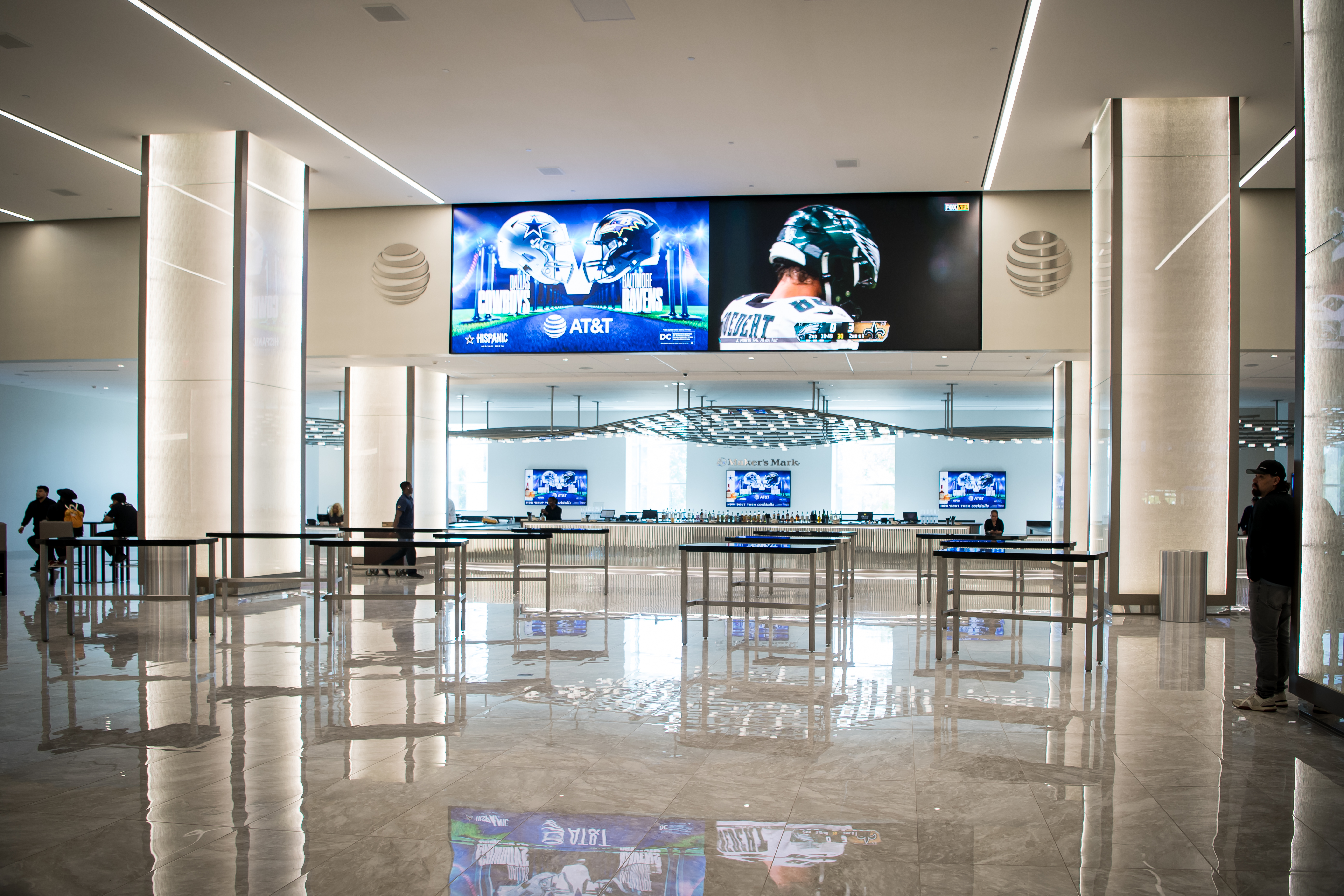 A view of a club lounge on the main concourse at the Dallas Cowboys’ AT&T Stadium.